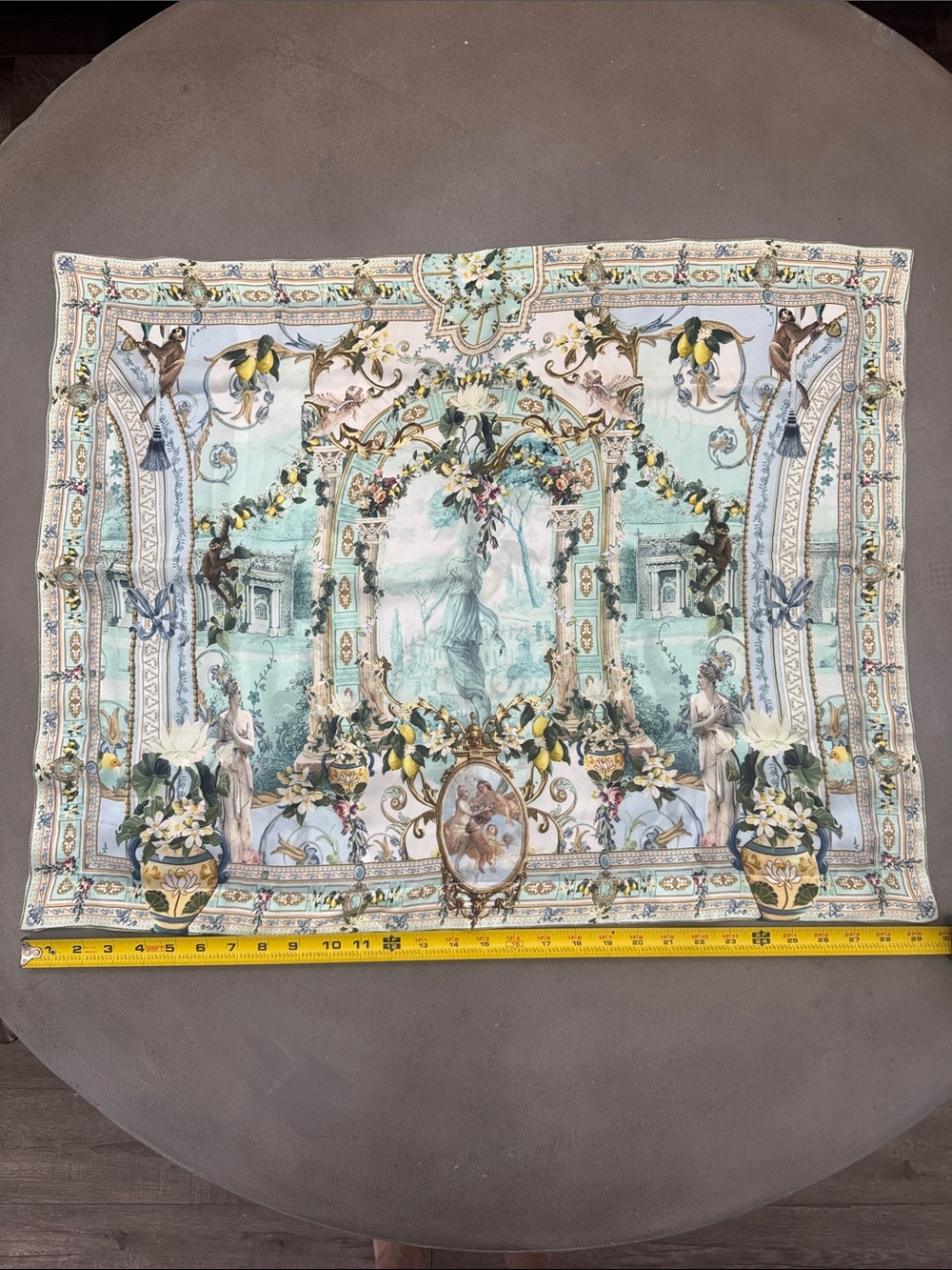 Decorative Classical Wall Tapestry in Pale Aqua and Gold - Unbranded